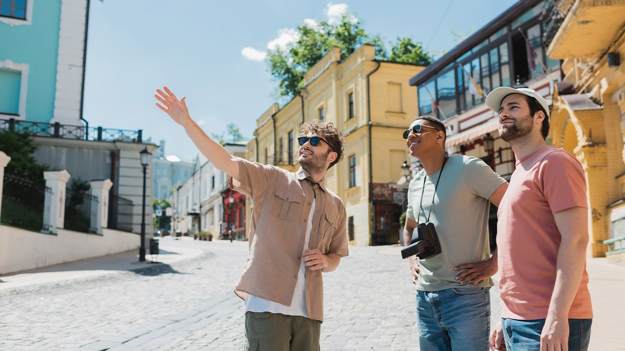 Friends exploring a city on vacation